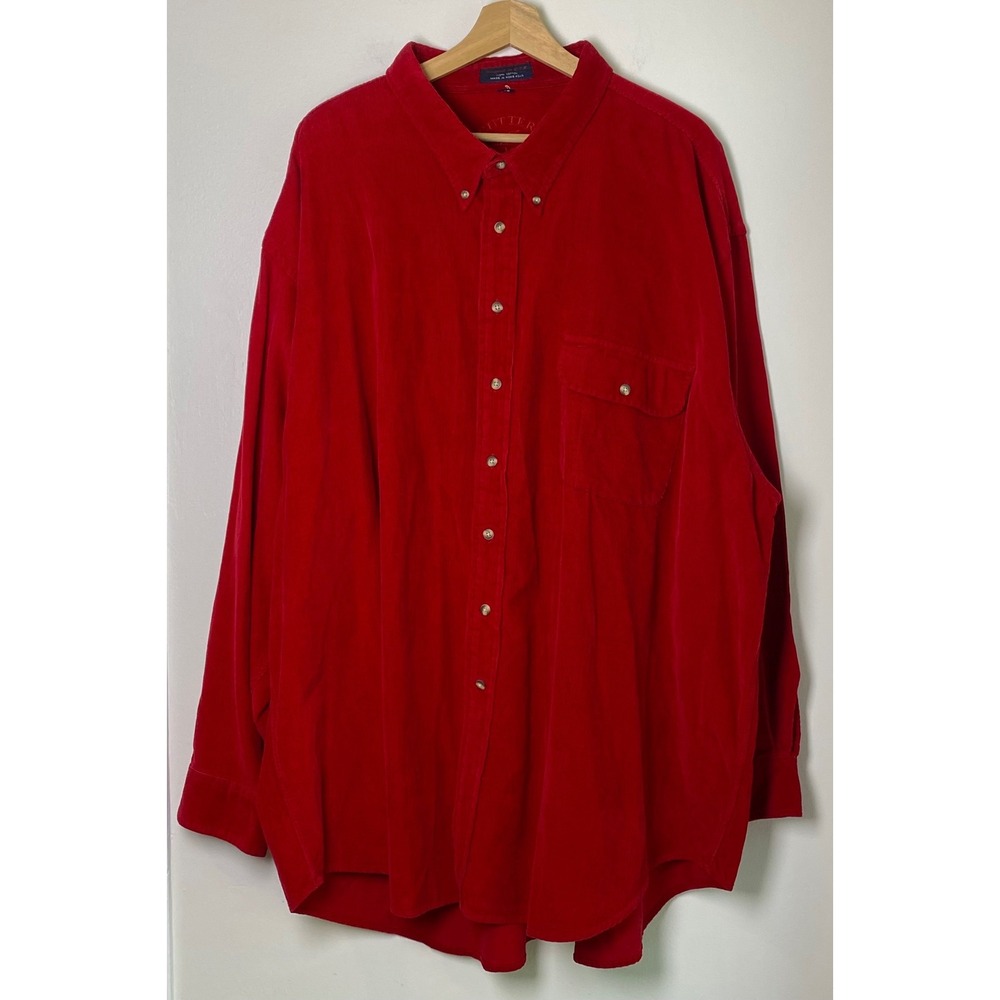 Cutter & Buck Corduroy Shirt Mens 4XB Red Cotton Button Down Long Sleeve Preppy